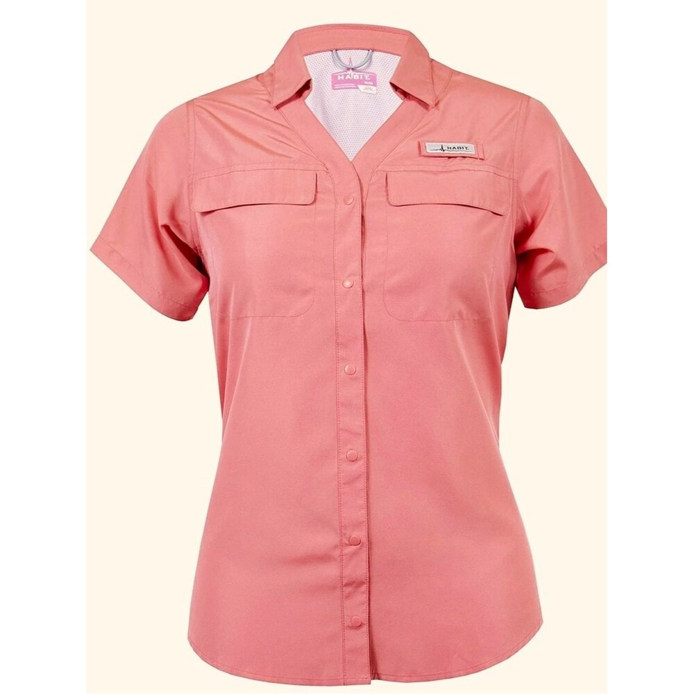 Habitat Short-Sleeve Button-Front Shirt in Coral sz MED